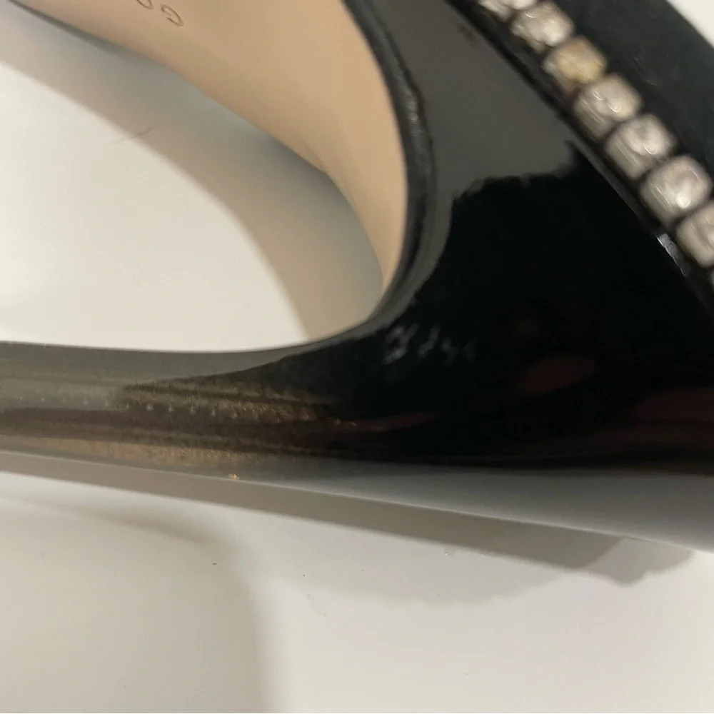 Good American Women's 7 Crystal Crush Lucite Satin Rhinestone Stilletto Heels